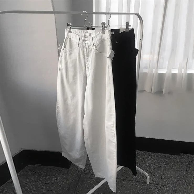 ユニセックス☆背面スタッズ装飾 ベルトハイウエスト デニムロングパンツ | 17kg | 詳細画像8 