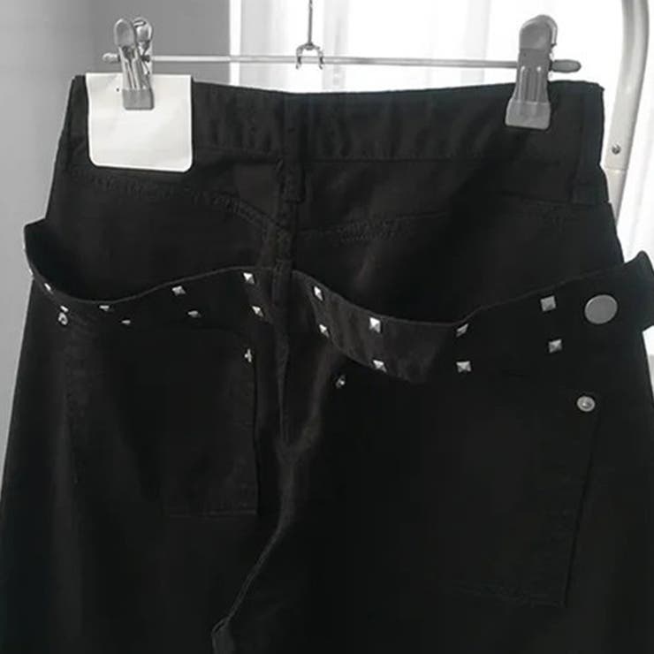 ユニセックス☆背面スタッズ装飾 ベルトハイウエスト デニムロングパンツ | 17kg | 詳細画像10 