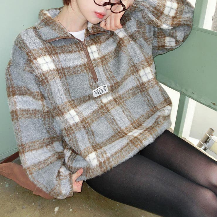 気負わず快適☆レトログリーン チェック柄 ジップアップ ファースウェット | 17kg | 詳細画像4 