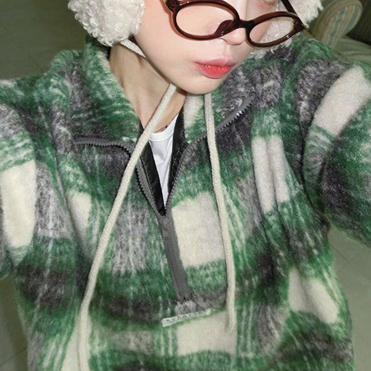 気負わず快適☆レトログリーン チェック柄 ジップアップ ファースウェット | 17kg | 詳細画像7 