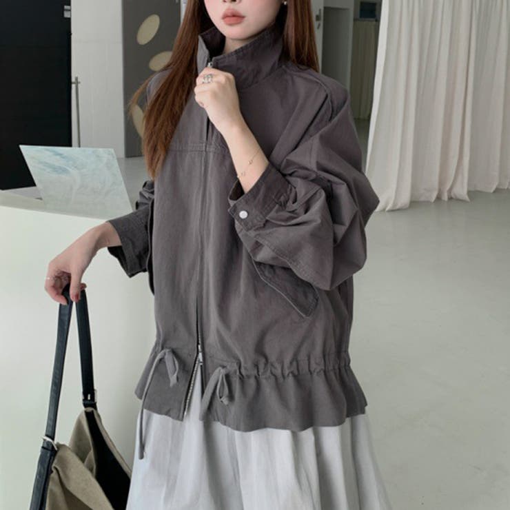 ダークグレー | 気負わず快適 ドローストリングスタンドカラー ジャケットルーズフィット | 17kg