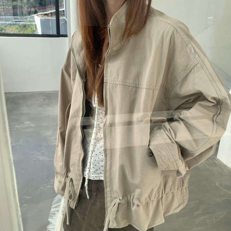 カーキ | 気負わず快適 ドローストリングスタンドカラー ジャケットルーズフィット | 17kg