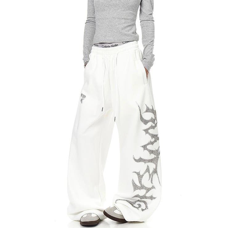 ユニセックス☆レトロ 重工ロゴ ラインストーン装飾スウェットパンツ | 17kg | 詳細画像1 