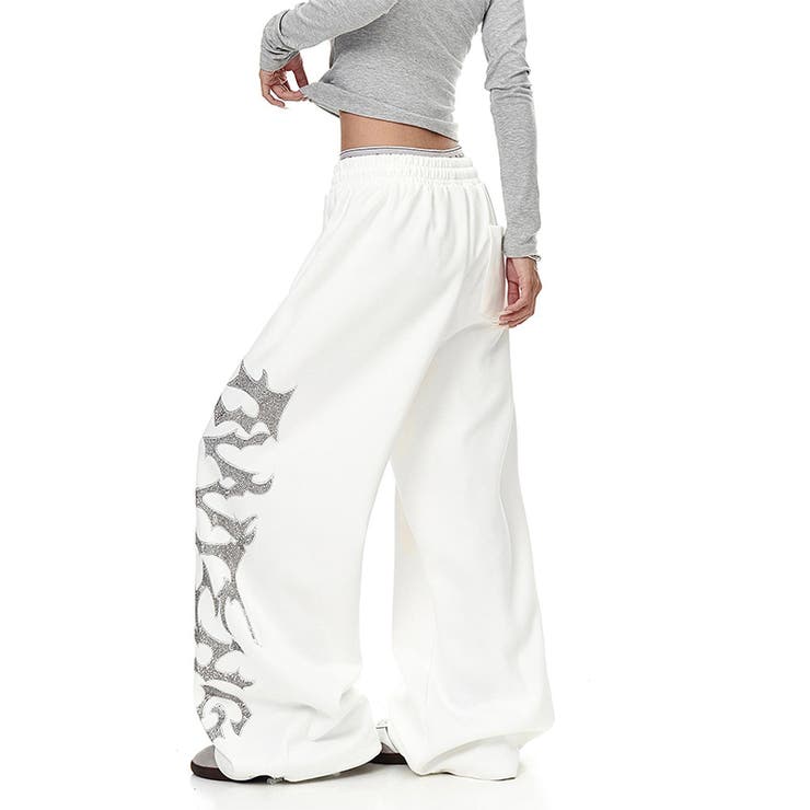 ユニセックス☆レトロ 重工ロゴ ラインストーン装飾スウェットパンツ | 17kg | 詳細画像2 