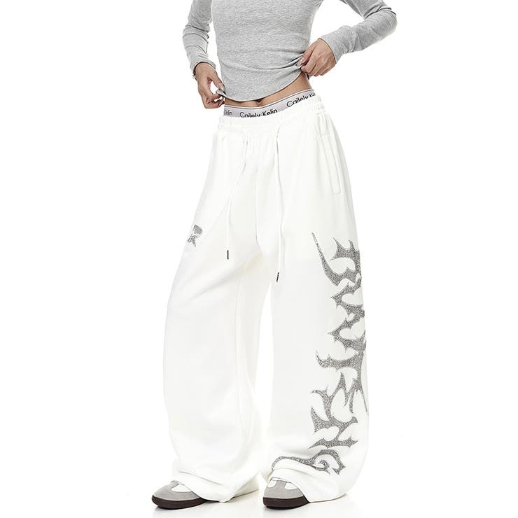 ユニセックス☆レトロ 重工ロゴ ラインストーン装飾スウェットパンツ | 17kg | 詳細画像7 