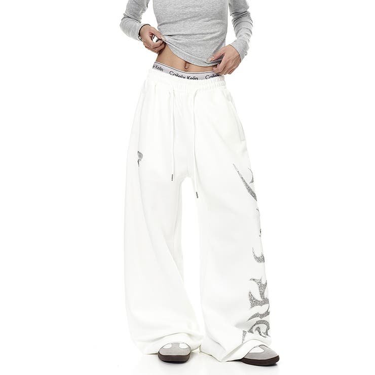 ユニセックス☆レトロ 重工ロゴ ラインストーン装飾スウェットパンツ | 17kg | 詳細画像10 