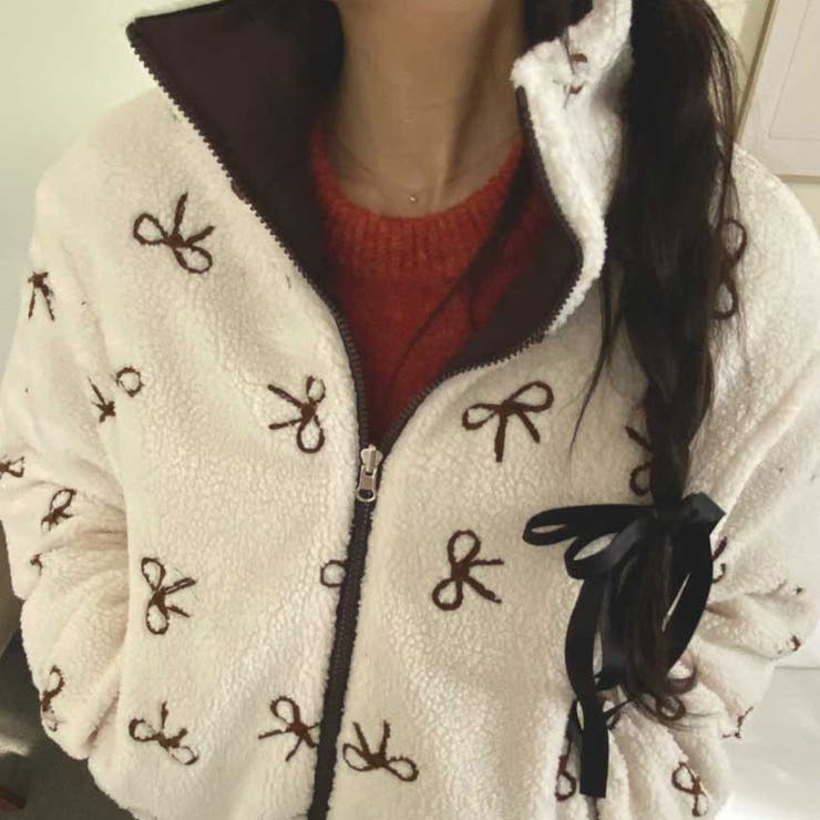 甘辛系ガールズ☆リバーシブル着用可 リボンジャカード ボア ショートジャケット | 17kg | 詳細画像9 