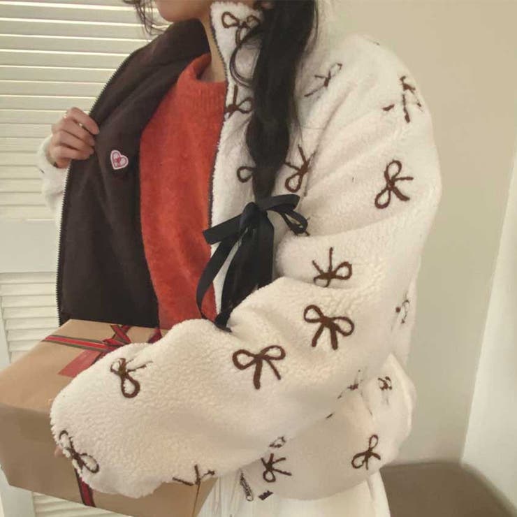 甘辛系ガールズ☆リバーシブル着用可 リボンジャカード ボア ショートジャケット | 17kg | 詳細画像10 