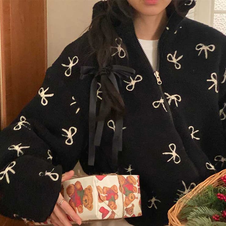 甘辛系ガールズ☆リバーシブル着用可 リボンジャカード ボア ショートジャケット | 17kg | 詳細画像5 