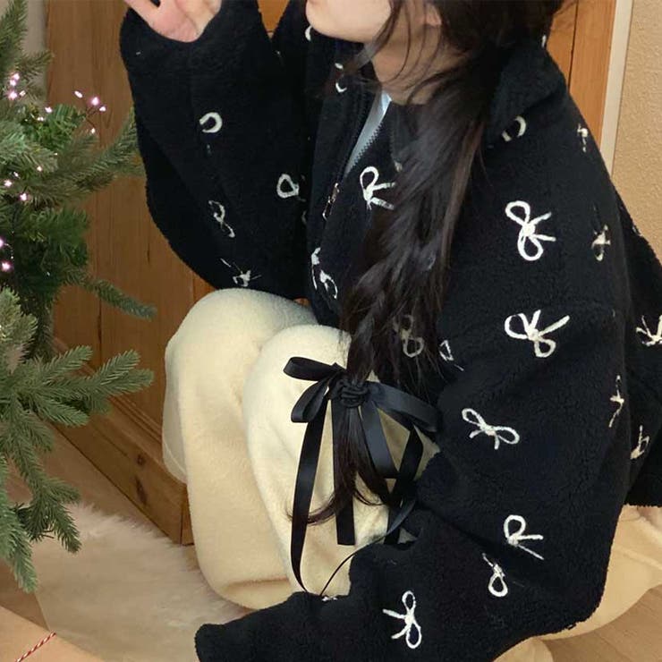 甘辛系ガールズ☆リバーシブル着用可 リボンジャカード ボア ショートジャケット | 17kg | 詳細画像8 