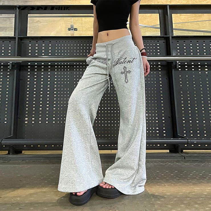 グレー | 今季トレンド☆レースアップ 微フレアスポーツスウェット ルーズ ワイドパンツ | 17kg