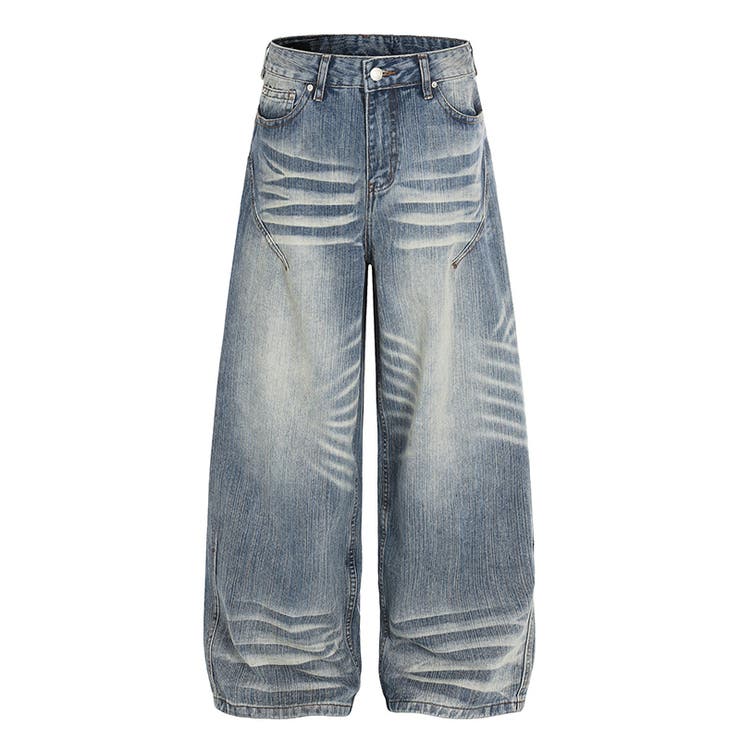 ユニセックス☆ウォッシュ加工 キャットヒゲワイド カーブデニムパンツ | 17kg | 詳細画像5 