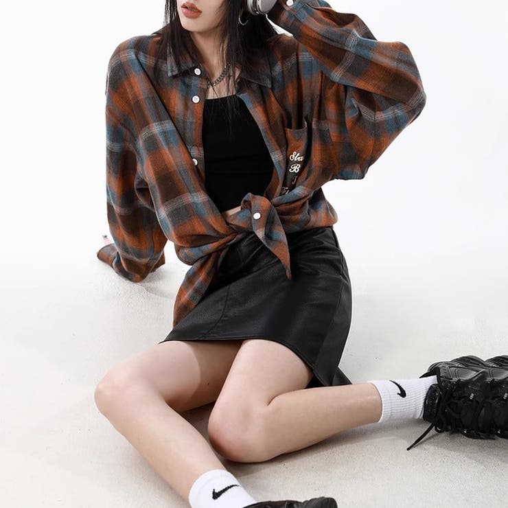 ユニセックス☆配色チェック柄 長袖シャツ若々しい ルーズフィット | 17kg | 詳細画像1 