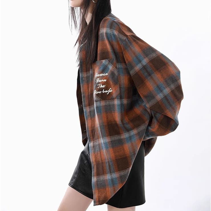 ユニセックス☆配色チェック柄 長袖シャツ若々しい ルーズフィット | 17kg | 詳細画像6 