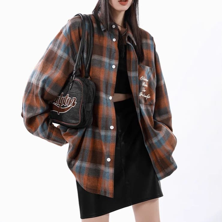 ユニセックス☆配色チェック柄 長袖シャツ若々しい ルーズフィット | 17kg | 詳細画像7 