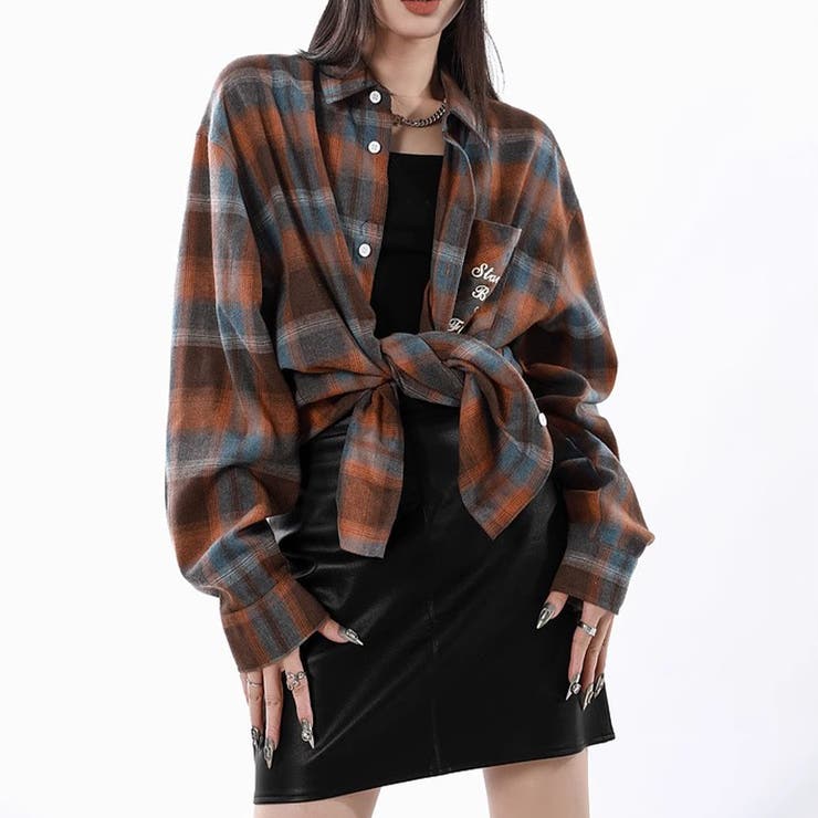 ユニセックス☆配色チェック柄 長袖シャツ若々しい ルーズフィット | 17kg | 詳細画像8 