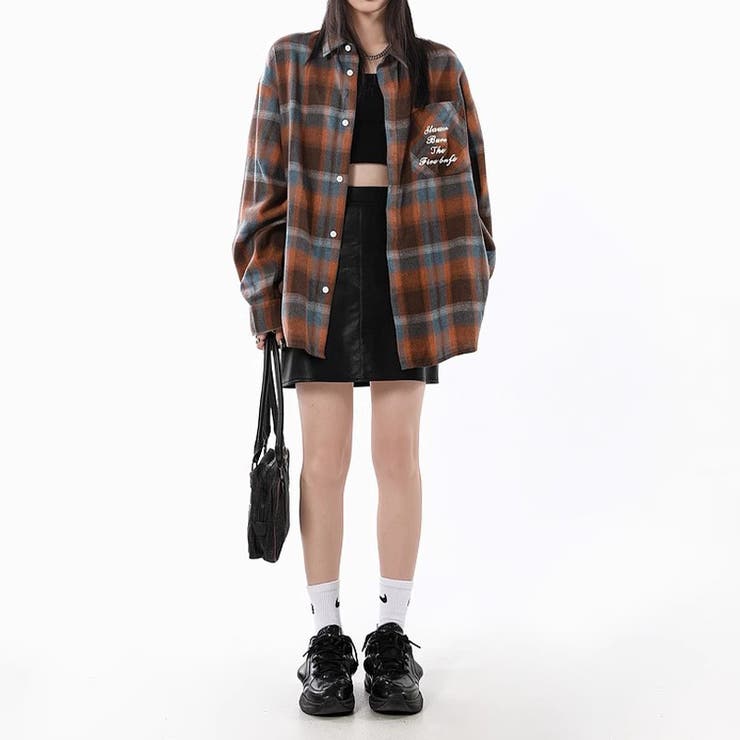 ユニセックス☆配色チェック柄 長袖シャツ若々しい ルーズフィット | 17kg | 詳細画像10 