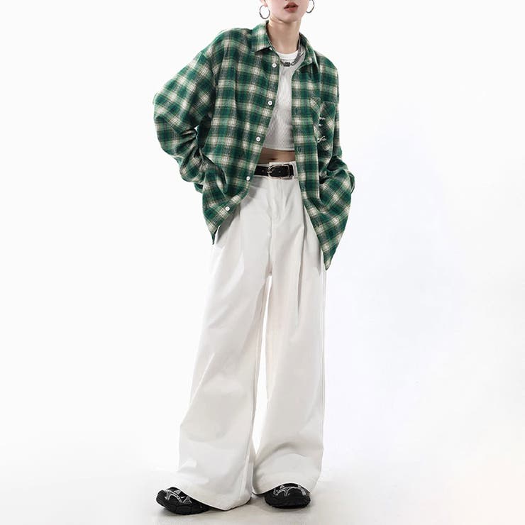 ユニセックス☆配色チェック柄 長袖シャツ若々しい ルーズフィット | 17kg | 詳細画像4 