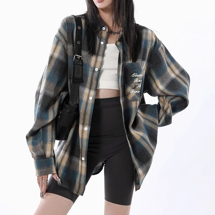 ユニセックス☆配色チェック柄 長袖シャツ若々しい ルーズフィット | 17kg | 詳細画像24 