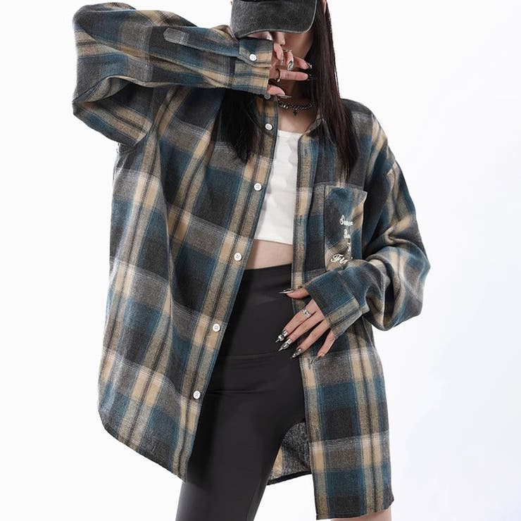 ユニセックス☆配色チェック柄 長袖シャツ若々しい ルーズフィット | 17kg | 詳細画像27 