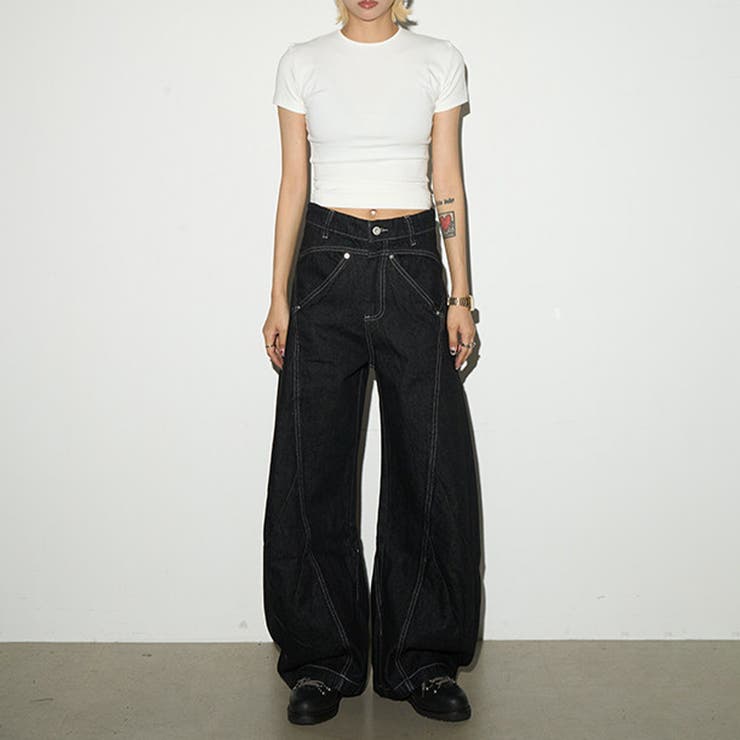 ユニセックス☆構築的 カーブデニムパンツ立体シルエットステッチ | 17kg | 詳細画像2 