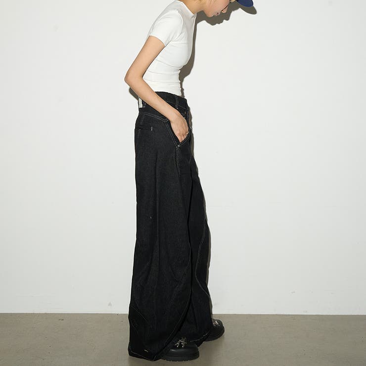 ユニセックス☆構築的 カーブデニムパンツ立体シルエットステッチ | 17kg | 詳細画像6 