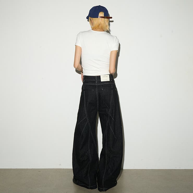 ユニセックス☆構築的 カーブデニムパンツ立体シルエットステッチ | 17kg | 詳細画像3 