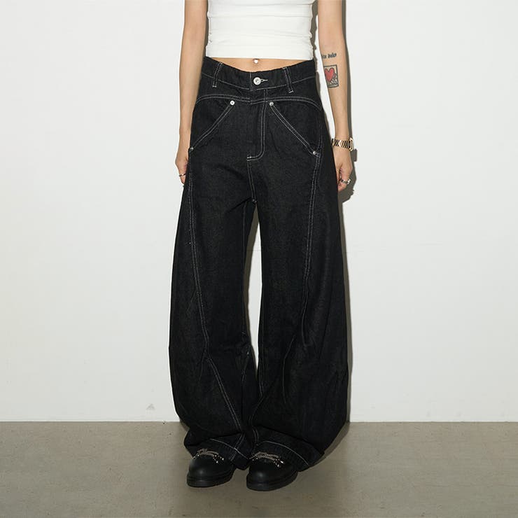 ユニセックス☆構築的 カーブデニムパンツ立体シルエットステッチ | 17kg | 詳細画像5 