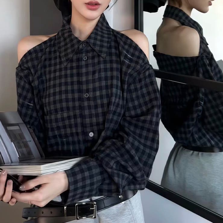 甘辛系ガールズ☆【春】チェック柄 オフショルダー 長袖シャツ | 17kg | 詳細画像2 