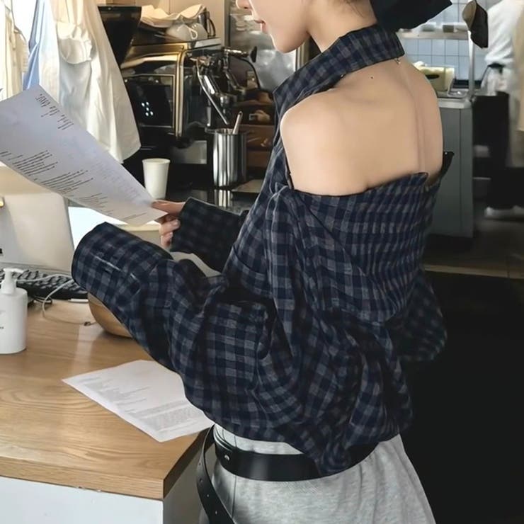 甘辛系ガールズ☆【春】チェック柄 オフショルダー 長袖シャツ | 17kg | 詳細画像5 