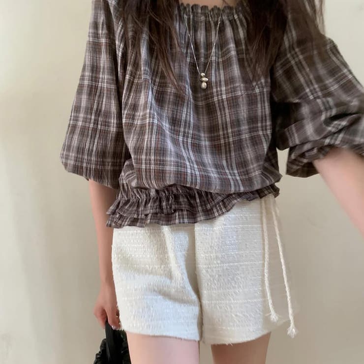 甘辛系ガールズ☆【春】フェミニン オフショルダー チェック柄シャツ | 17kg | 詳細画像4 
