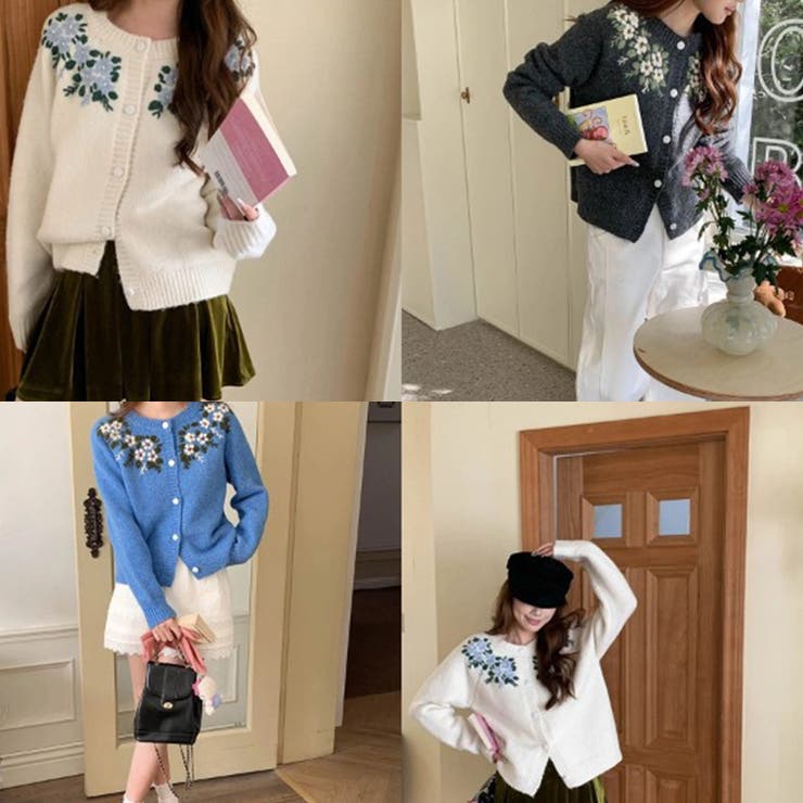 甘辛系ガールズ☆【春】刺繍かぎ編み クルーネックニットカーディガン | 17kg | 詳細画像2 