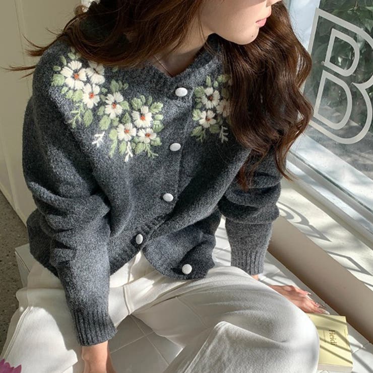 甘辛系ガールズ☆【春】刺繍かぎ編み クルーネックニットカーディガン | 17kg | 詳細画像3 