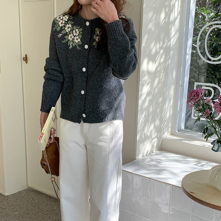 甘辛系ガールズ☆【春】刺繍かぎ編み クルーネックニットカーディガン | 17kg | 詳細画像12 