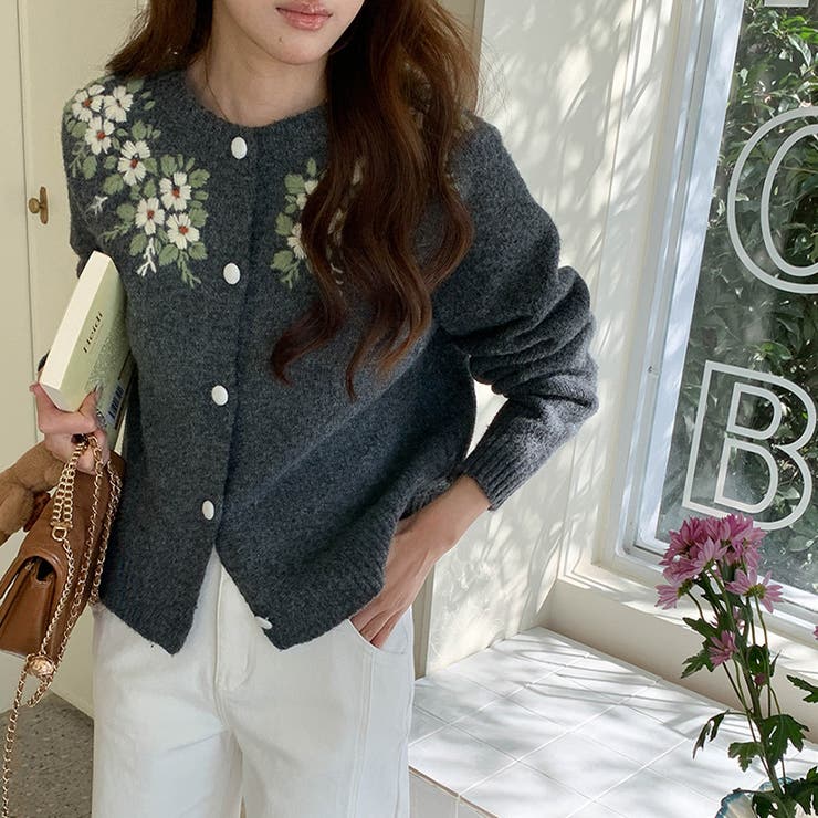 甘辛系ガールズ☆【春】刺繍かぎ編み クルーネックニットカーディガン | 17kg | 詳細画像15 