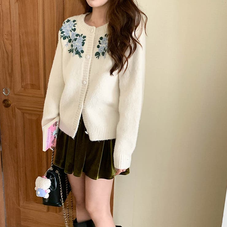 甘辛系ガールズ☆【春】刺繍かぎ編み クルーネックニットカーディガン | 17kg | 詳細画像21 