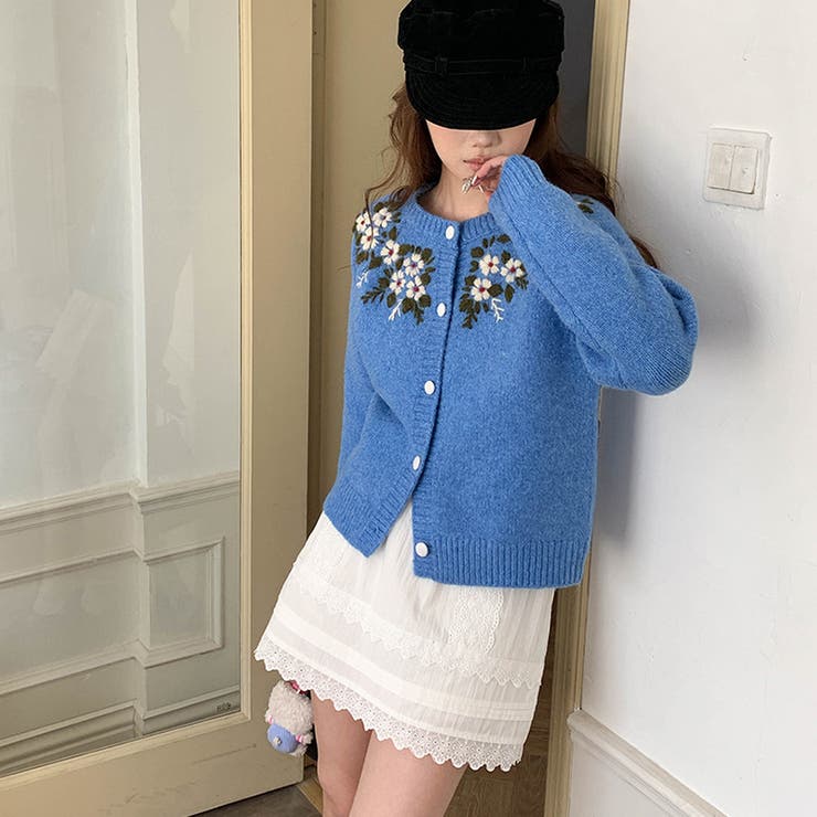 甘辛系ガールズ☆【春】刺繍かぎ編み クルーネックニットカーディガン | 17kg | 詳細画像25 