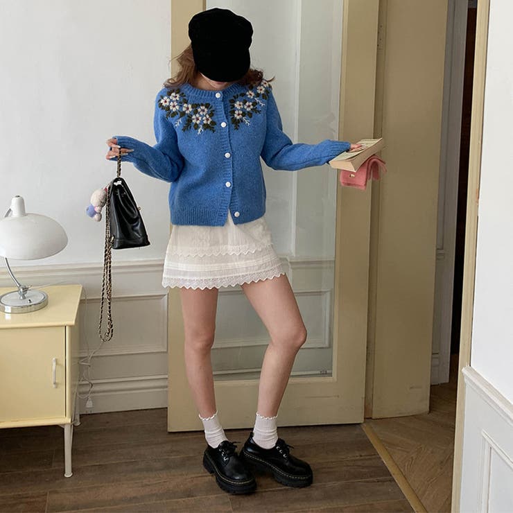 甘辛系ガールズ☆【春】刺繍かぎ編み クルーネックニットカーディガン | 17kg | 詳細画像29 