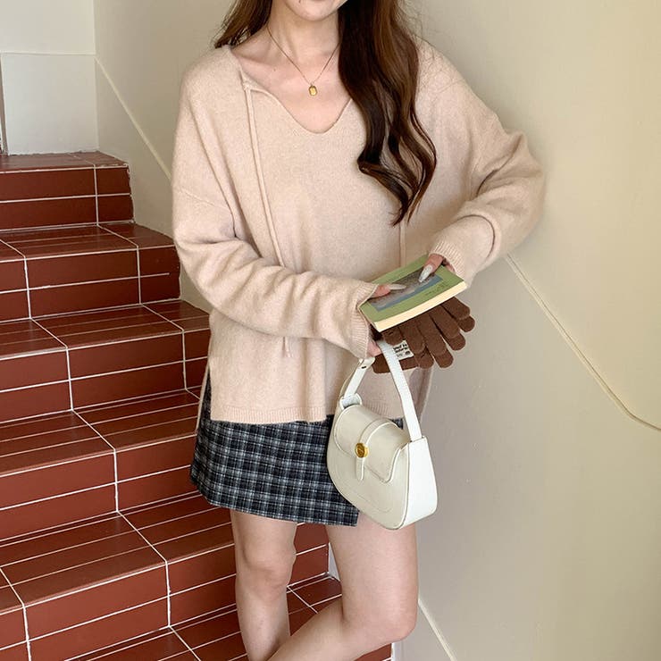 甘辛系ガールズ☆【春】リボン付き Vネック ルーズニットセーター | 17kg | 詳細画像8 