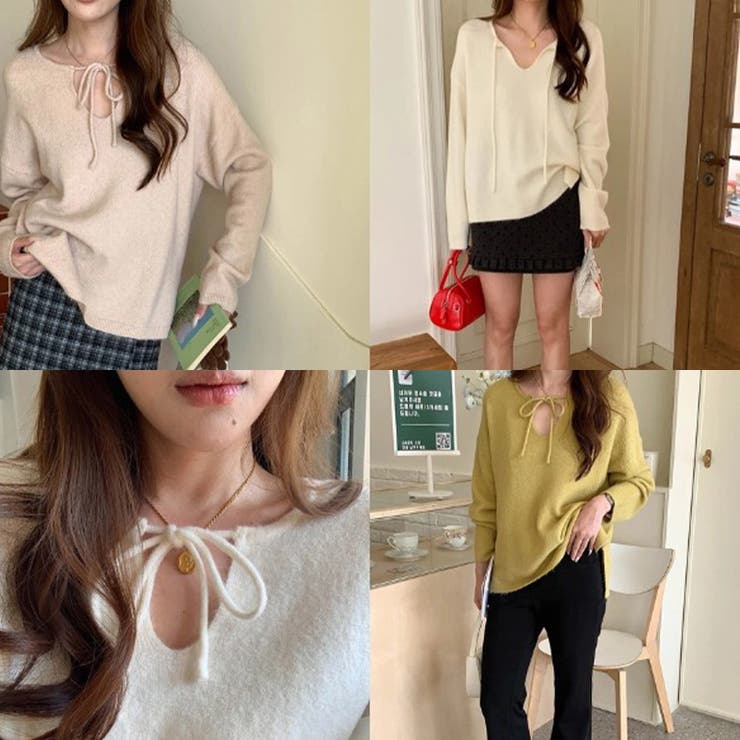 甘辛系ガールズ☆【春】リボン付き Vネック ルーズニットセーター | 17kg | 詳細画像2 