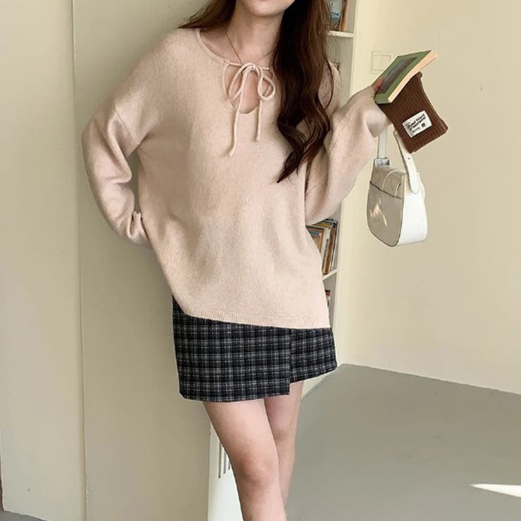 甘辛系ガールズ☆【春】リボン付き Vネック ルーズニットセーター | 17kg | 詳細画像3 