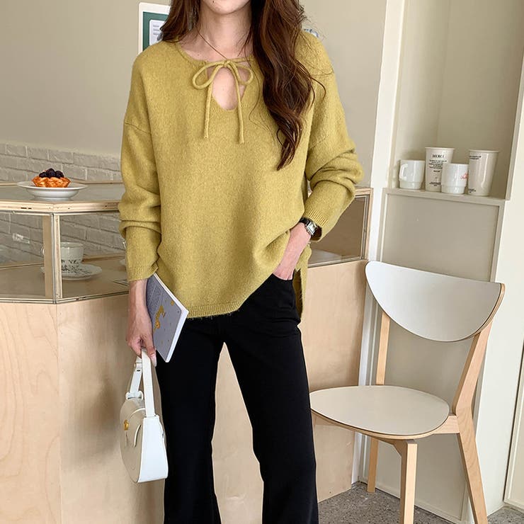 甘辛系ガールズ☆【春】リボン付き Vネック ルーズニットセーター | 17kg | 詳細画像11 