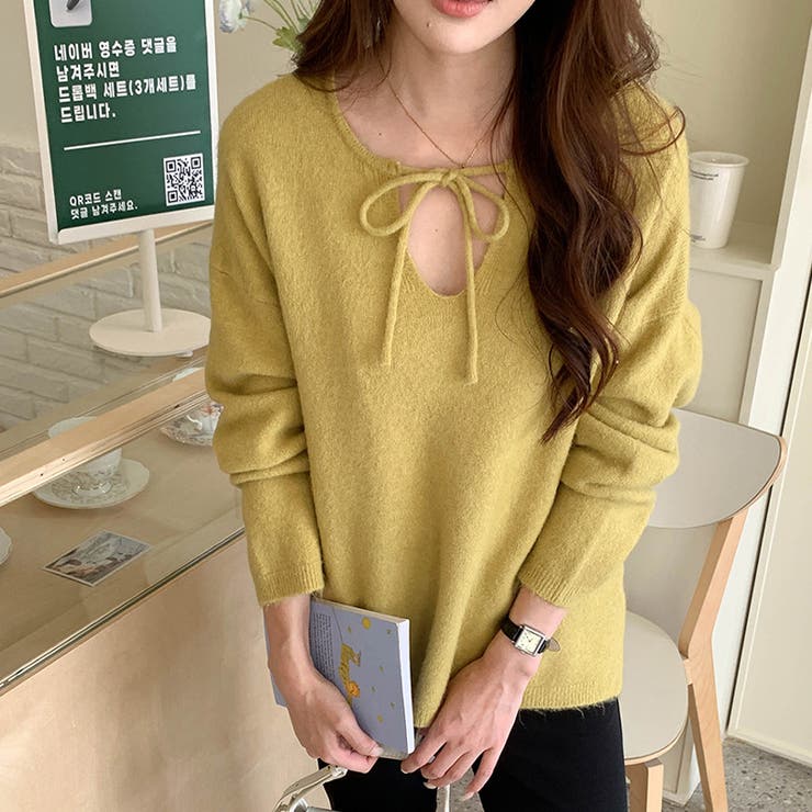 甘辛系ガールズ☆【春】リボン付き Vネック ルーズニットセーター | 17kg | 詳細画像12 