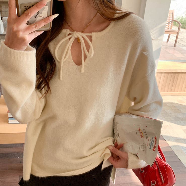 甘辛系ガールズ☆【春】リボン付き Vネック ルーズニットセーター | 17kg | 詳細画像20 