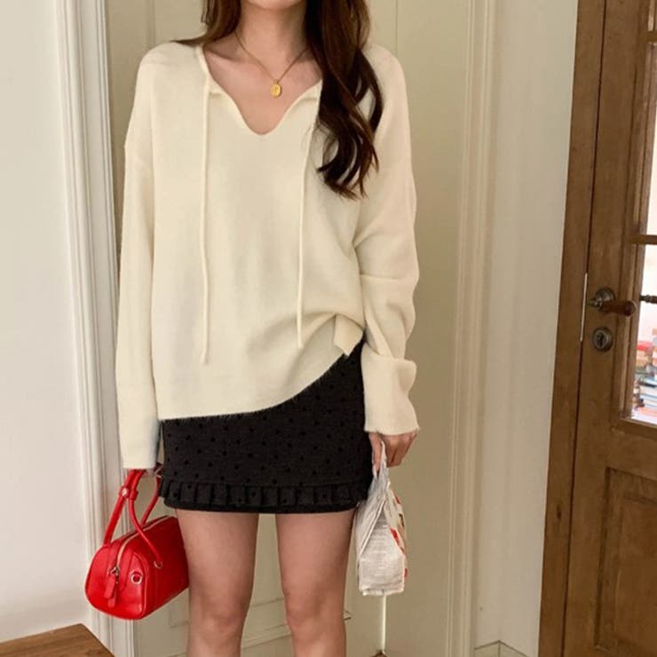 甘辛系ガールズ☆【春】リボン付き Vネック ルーズニットセーター | 17kg | 詳細画像5 