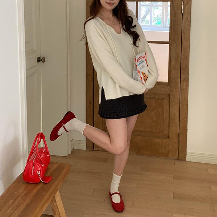 甘辛系ガールズ☆【春】リボン付き Vネック ルーズニットセーター | 17kg | 詳細画像22 