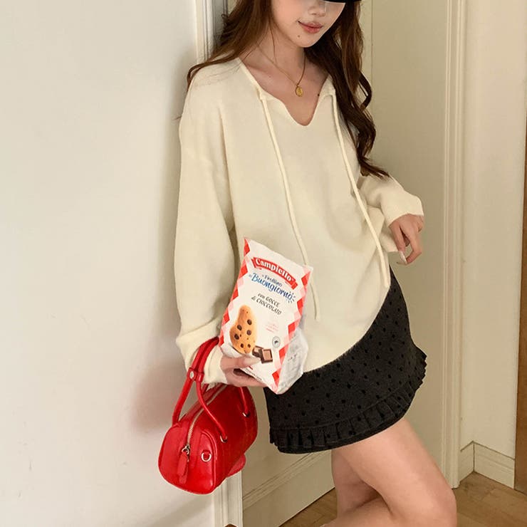 甘辛系ガールズ☆【春】リボン付き Vネック ルーズニットセーター | 17kg | 詳細画像27 