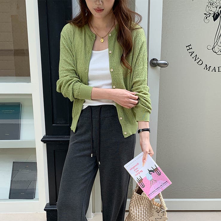 グリーン | 気負わず快適☆【春】ウール混 素材感ニットカーディガン | 17kg
