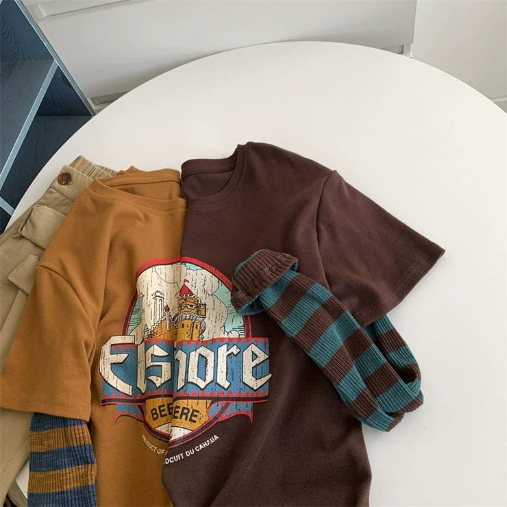 ミレニアル学園風☆【春】カレッジ風フェイクレイヤード 長袖Tシャツ | 17kg | 詳細画像1 