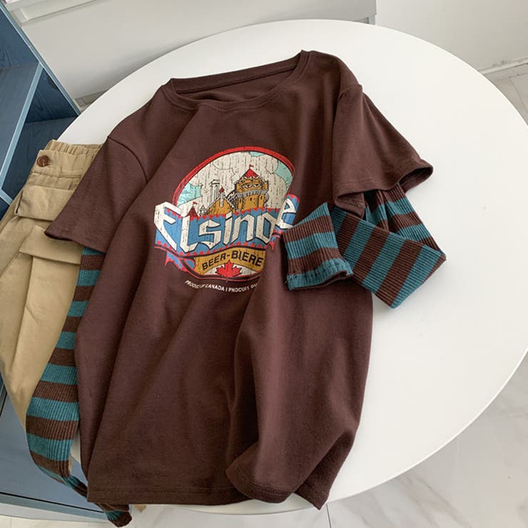 コーヒー | ミレニアル学園風☆【春】カレッジ風フェイクレイヤード 長袖Tシャツ | 17kg